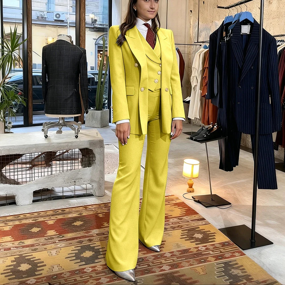 Elegant Women's Pink Double Breasted 3Piece Suit Autumn New Blazer+Vest+Pant Sets Formal Office Evening Party Outerwears