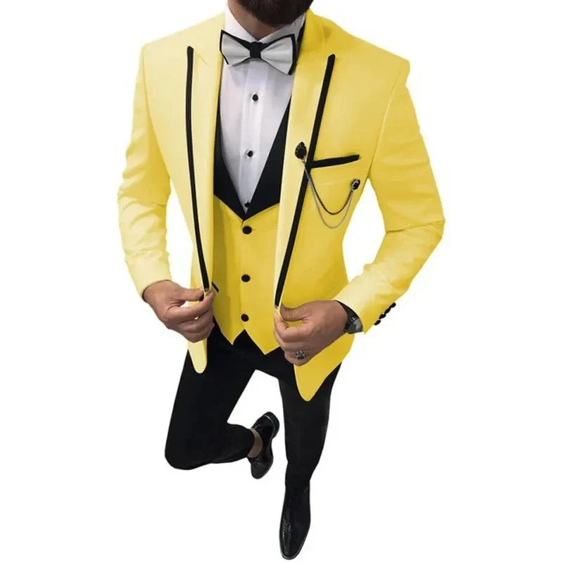 Men wedding Suits Slim Fit Casual Business Groomsmen Grey Green Ivory Lapel Tuxedos for Formal Wedding 3 pic (Blazer+Pants+Vest)