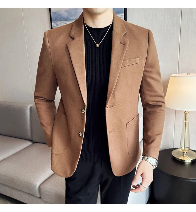 Autumn Winter New Woolen Slim Fit Suit Coat Men Fashion Casual Business Social Party Dress Men's Suit Jackets Tailcoats 4XL-M