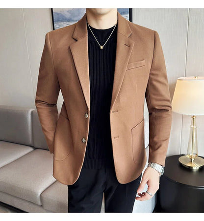 Autumn Winter New Woolen Slim Fit Suit Coat Men Fashion Casual Business Social Party Dress Men's Suit Jackets Tailcoats 4XL-M