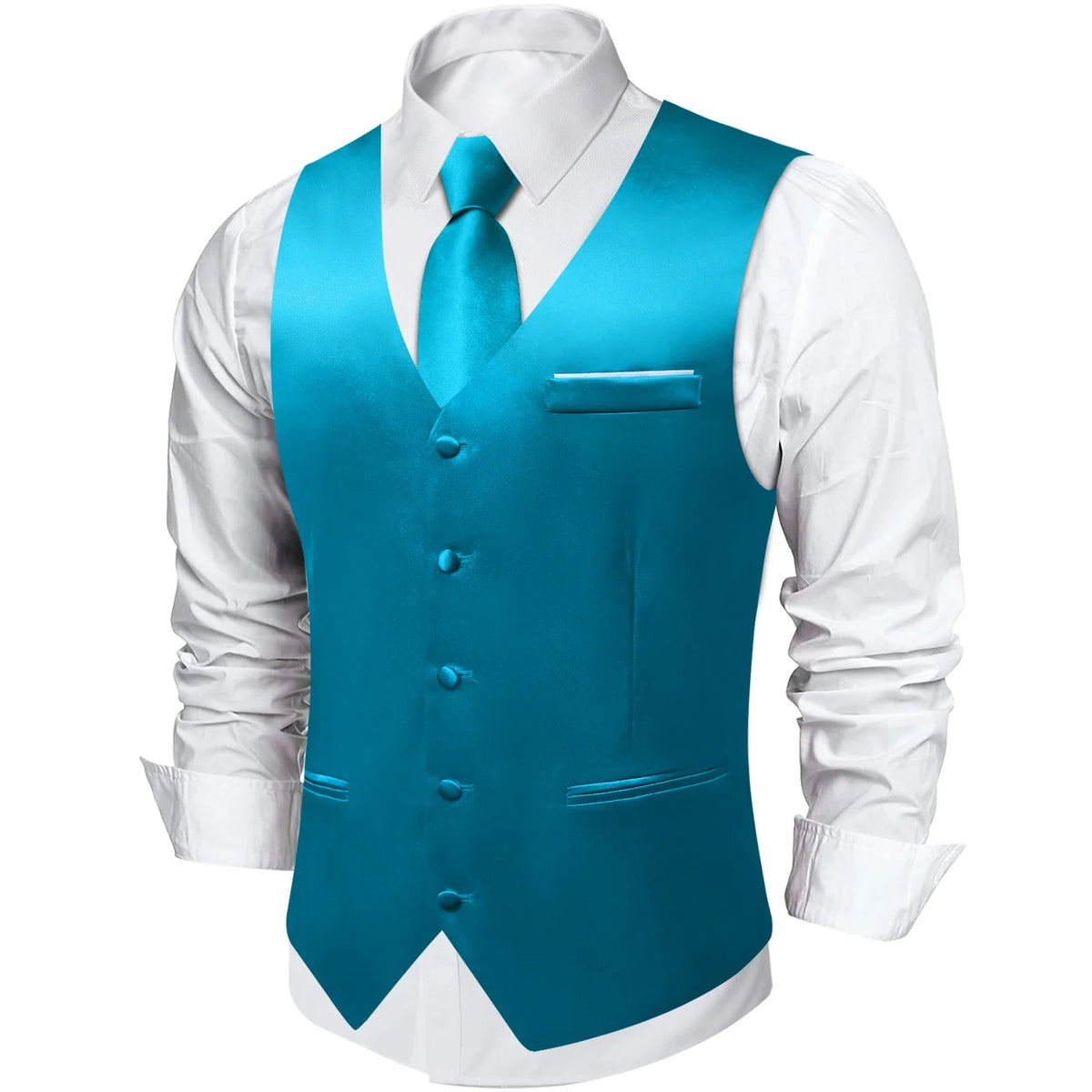 Men's Satin Suit Vest Set with Tie Handkerchief and Cufflinks for Wedding and Prom