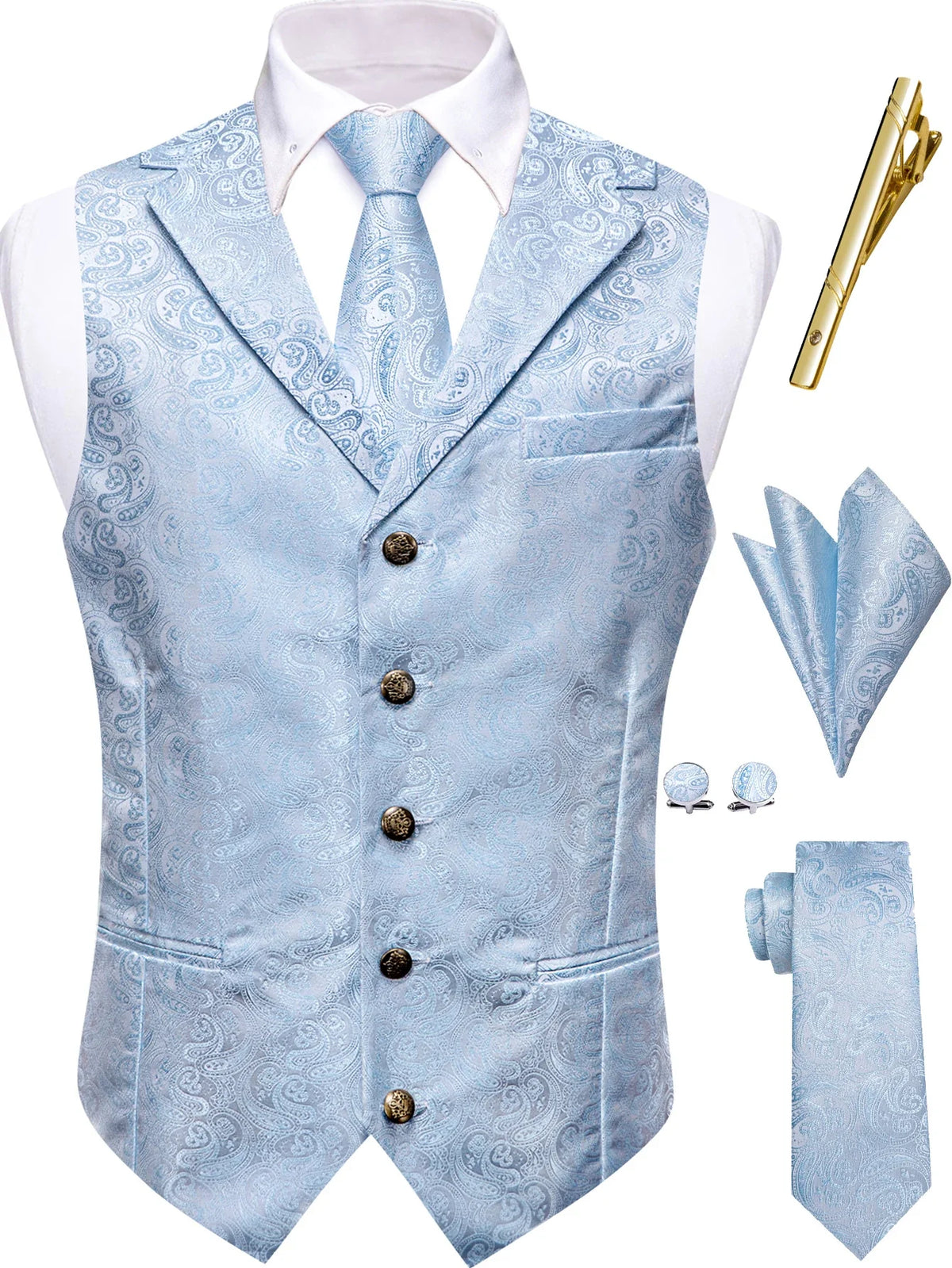 Men's Vest and Tie Set – Paisley Floral Waistcoat with Necktie for Weddings and Business Occasions