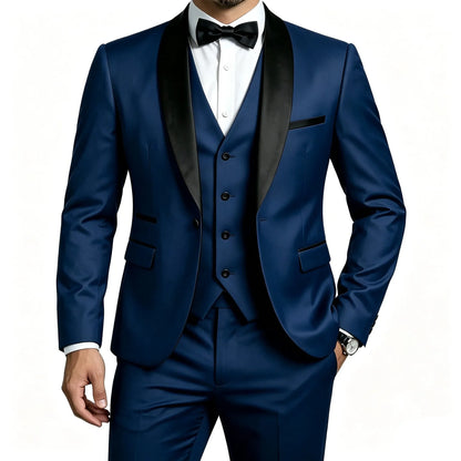 Men 3 Piece Tuxedo Suit Shawl Lapel Formal Wedding Groom Blazer Jacket Vest Pants Business Party Suit