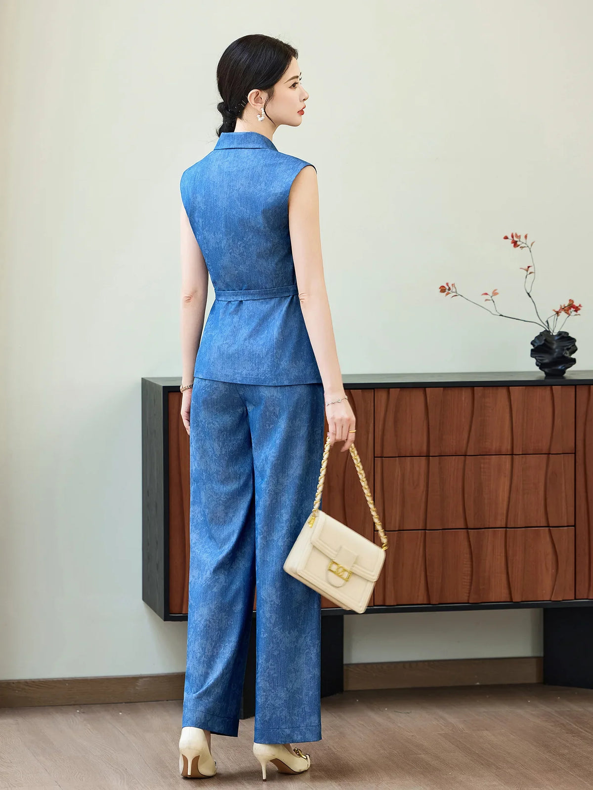 Comfortable 2026 Spring Suit Women's 2 Piece Suit Set Sleeveless Blazer Vest Wide Leg Pants Outfit Casual Office Workwear Dressy