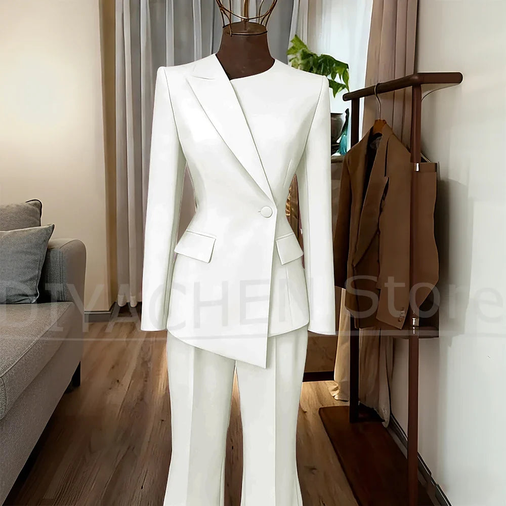 Women's Suit Slim Fit Blazer and Flared Trousers Elegant Formal Outfits Office Casual Party Fashion Pants Sets Two Piece