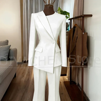 Women's Suit Slim Fit Blazer and Flared Trousers Elegant Formal Outfits Office Casual Party Fashion Pants Sets Two Piece