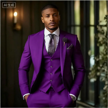 Men's 3-Piece Formal Suit – Notched Lapel Jacket, Vest & Pants for Weddings & Occasions
