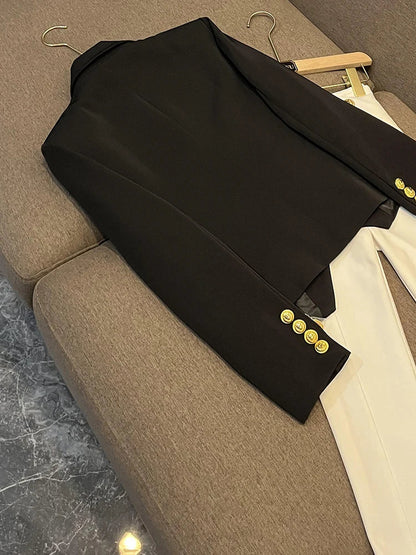 Business Commute Style Women's Long Sleeve Double-Breasted Suit Slim Fit Waist-Cinching Outerwear Fashion D9986