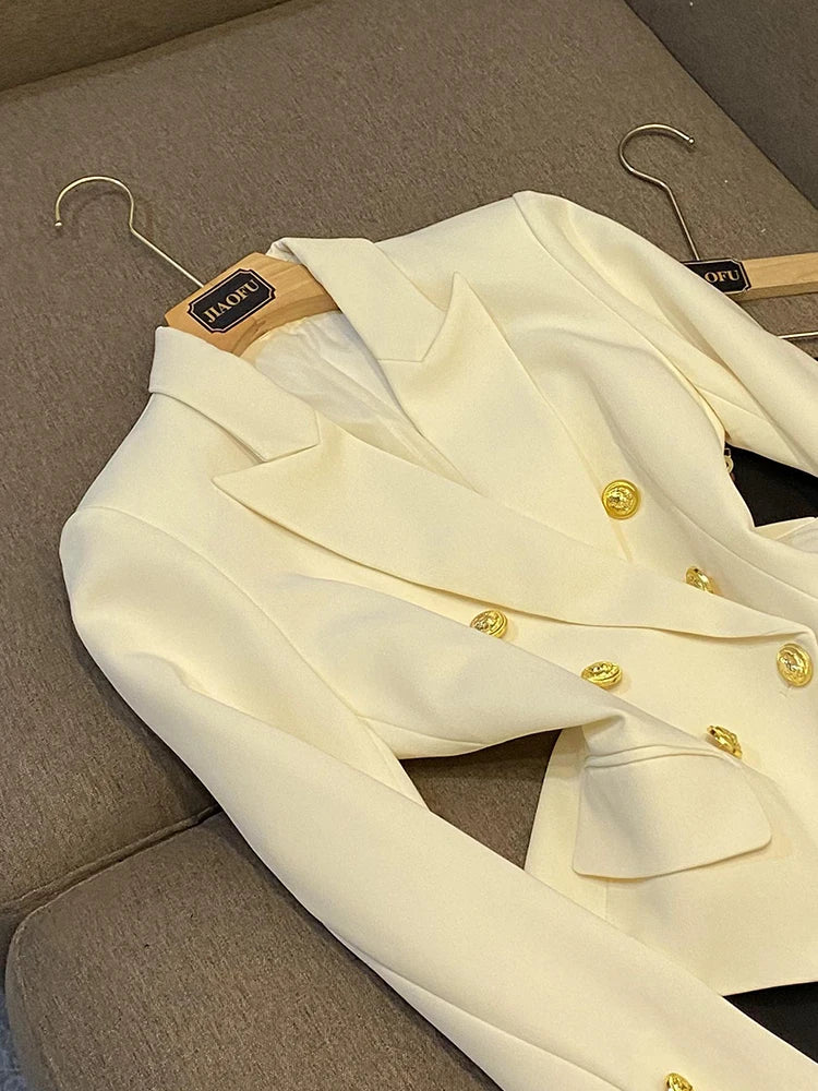 Business Commute Style Women's Long Sleeve Double-Breasted Suit Slim Fit Waist-Cinching Outerwear Fashion D9986
