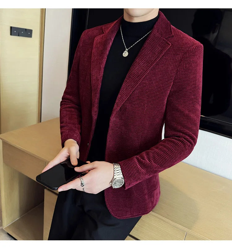 Autumn Winter New Chenille Velvet Suit Jacket Men's Casual Business Fashion Formal Party Coats  Tailcoat Men's Clothing 4XL-M