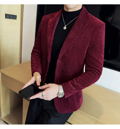 Autumn Winter New Chenille Velvet Suit Jacket Men's Casual Business Fashion Formal Party Coats  Tailcoat Men's Clothing 4XL-M