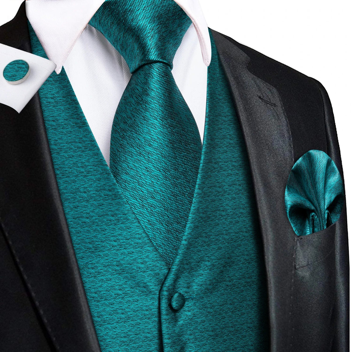 Men's Vest Matching Tie Set – Teal Textured Formal Waistcoat for Weddings and Business Events