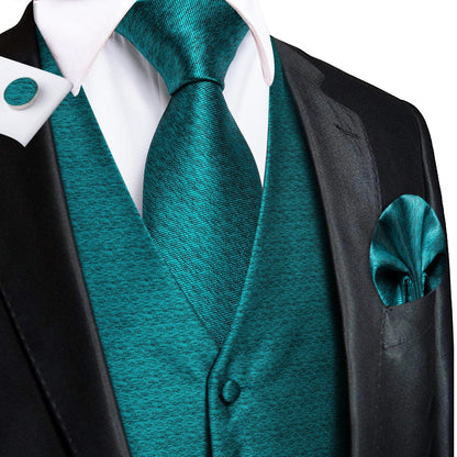 Men's Vest Matching Tie Set – Teal Textured Formal Waistcoat for Weddings and Business Events