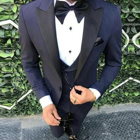 3 Pieces Mens Suit  Peak Lapel Jacket+Pants+Vest Slim Fit  Groom Suits Tuxedo Groomsmen Party Suits Wedding Tuxedo for Man Terno