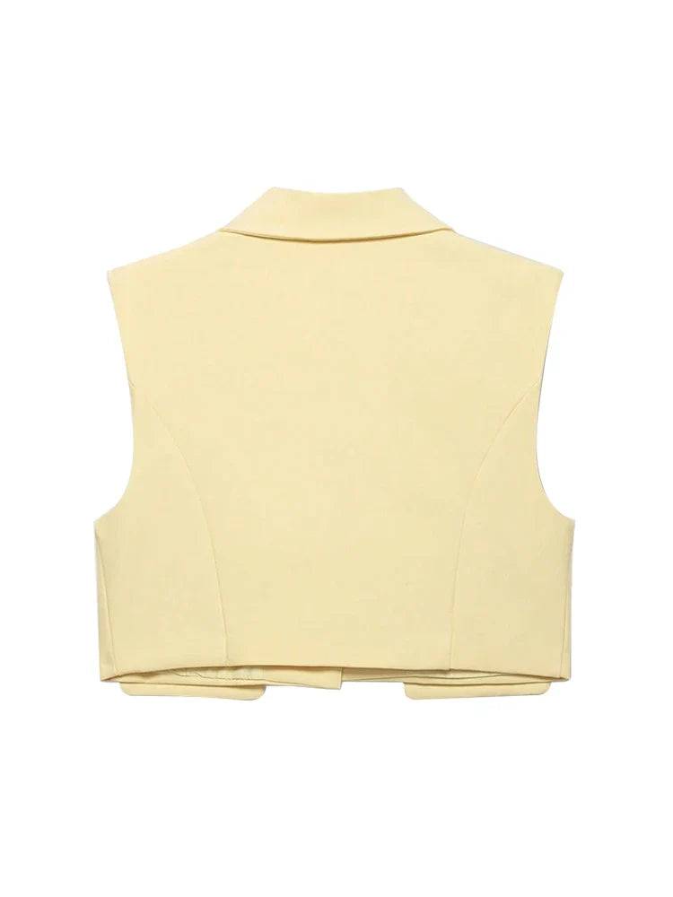 Women's Chic Vest Tops Fashion Cropped Waistcoat Sleeveless Lapel Collar Female Outerwear