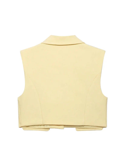 Women's Chic Vest Tops Fashion Cropped Waistcoat Sleeveless Lapel Collar Female Outerwear