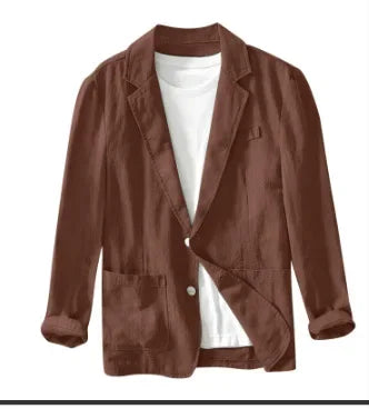 Cotton and Linen Blazer Men's Fashionable Business Casual Outdoor Versatile Travel Lightweight Loose-fitting Retro Style Blazer