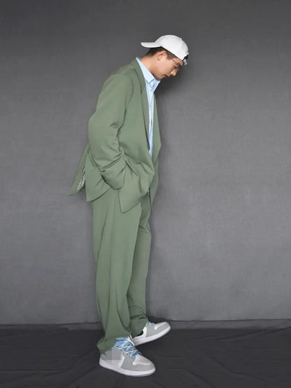 New Designer Men Loose Fit Double Breasted Blazer Pants Two Piece Set Oversized Business Casual Matching Set Fashion Suits Male