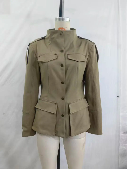 Chic 2026 Woman Spring Office Lady Solid Khaki Blazer Single Breasted Slim Jackets Pockets Elegant Fashion Female Blazer