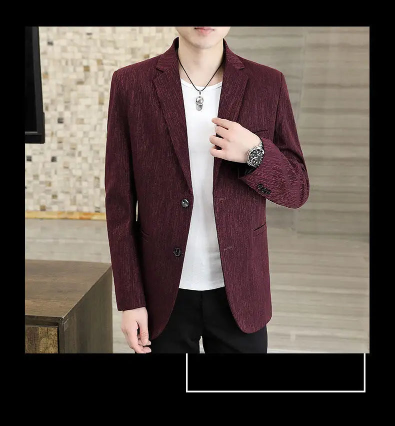 Blazer Men's Business Gentleman Korean Wedding Fashion Trend, Slim Fit, Breathable, Striped, Versatile, High-end Casual Blazer