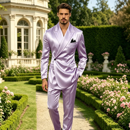 Men's Satin 2-Piece Slim Fit Suit for Wedding, Prom, and Formal Occasions