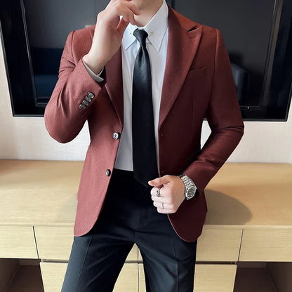 High-end Shiny Business Casual Suit Jacket Men British Style Slim Fit Office Work Men Blazers Wedding Groom Dress Coats 2025