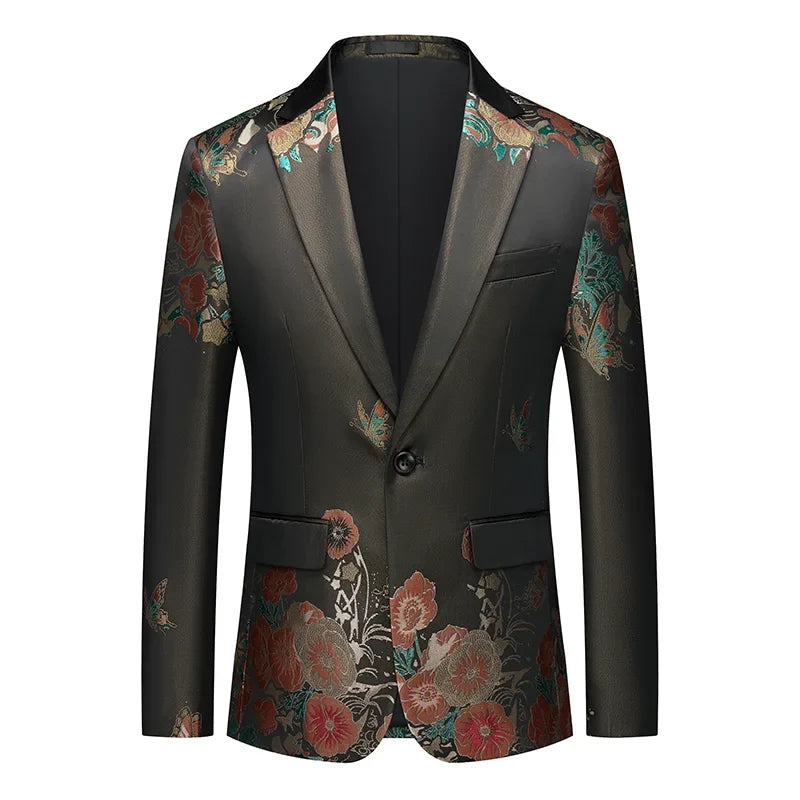 Men's Printed Suit Jacket – Paisley Floral Single Breasted Party Blazer for Men – Plus Size