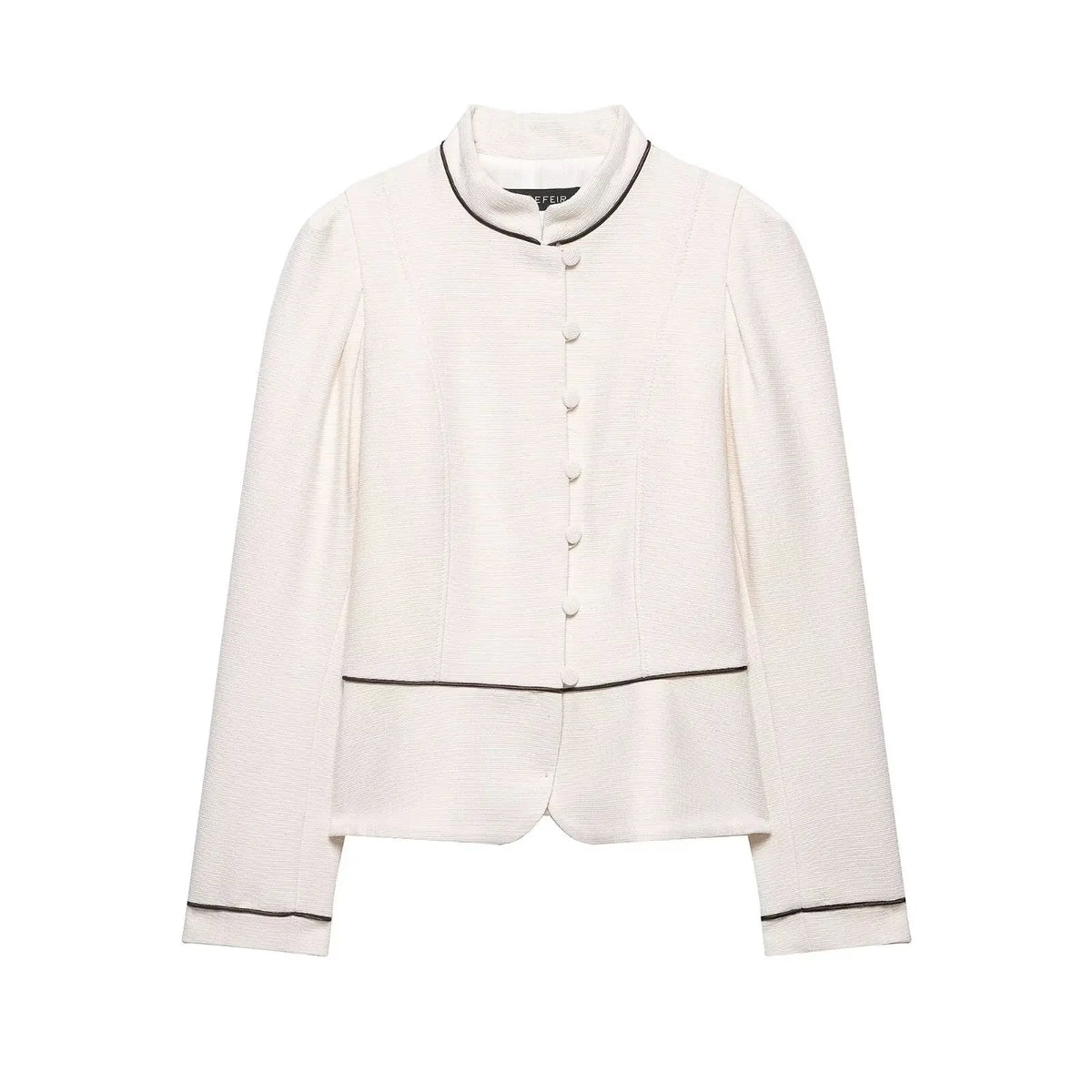 2026 Women Spring Elegant Single Breasted Stand Collar Long Sleeves Short Coat Woman Fashion Casual Beige Tweed Blazer Jacket