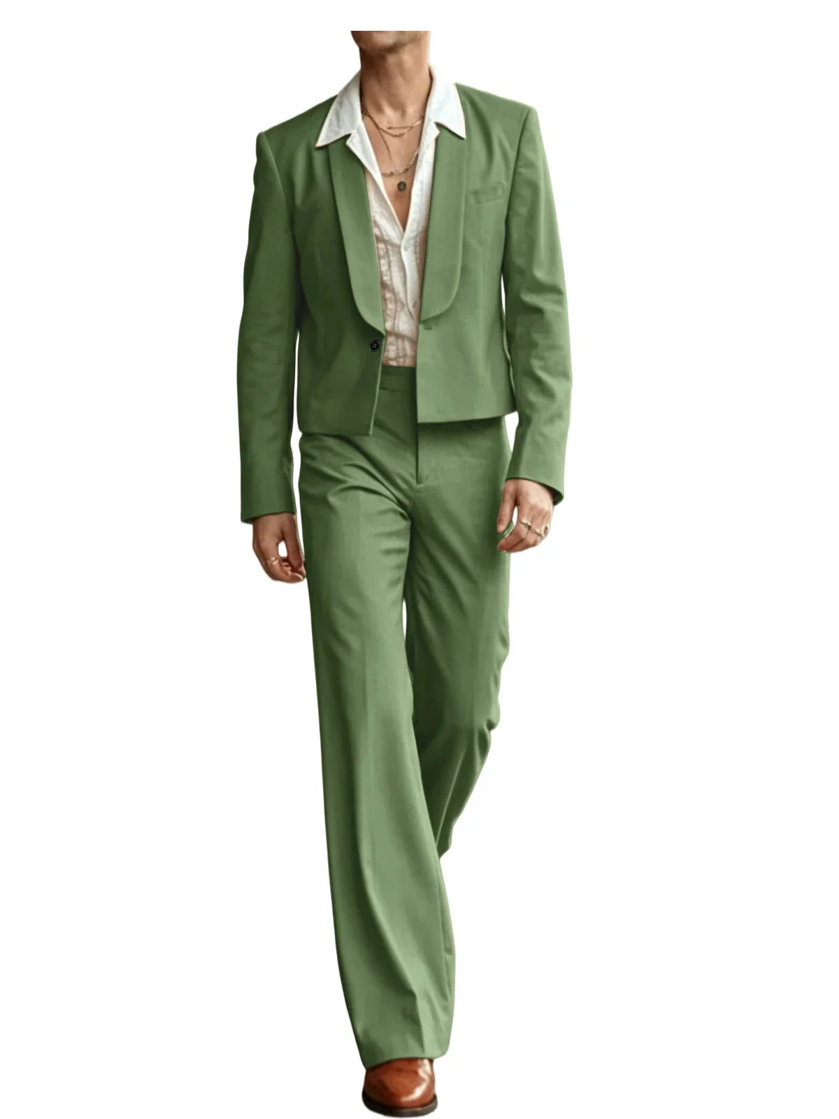 Men's 2-Piece Suit Set – Cropped Blazer & High Waist Flare Pants | Shawl Lapel Tuxedo for Formal & Party Occasions