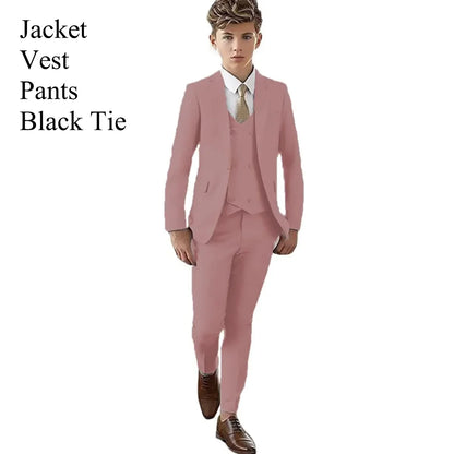Boys 3-Piece Slim Fit Suit Set for Kids Wedding Prom and Formal Occasions