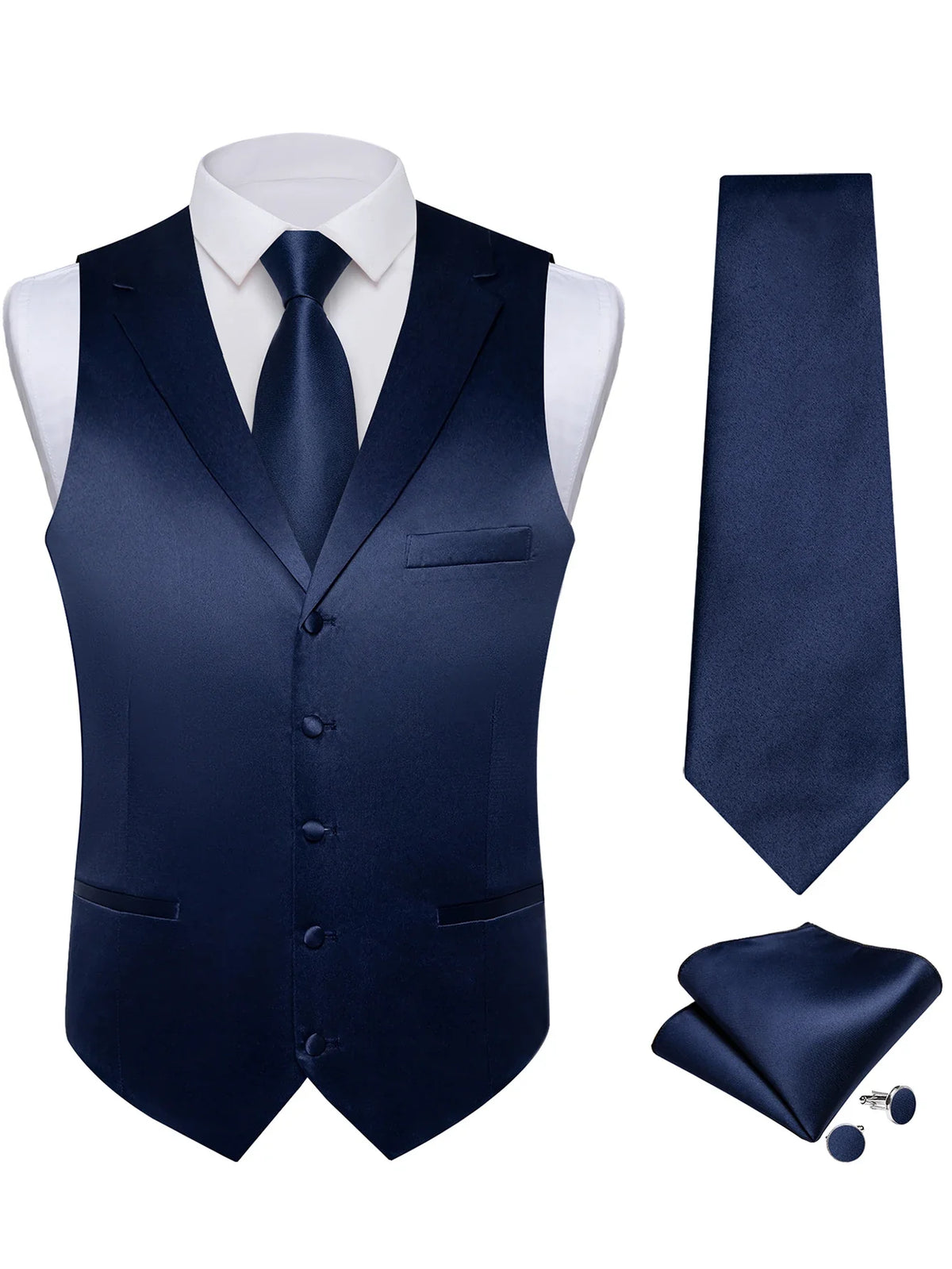 Men's Suit Vest & Tie Set – Solid Color Satin Formal Waistcoat for Weddings and Business