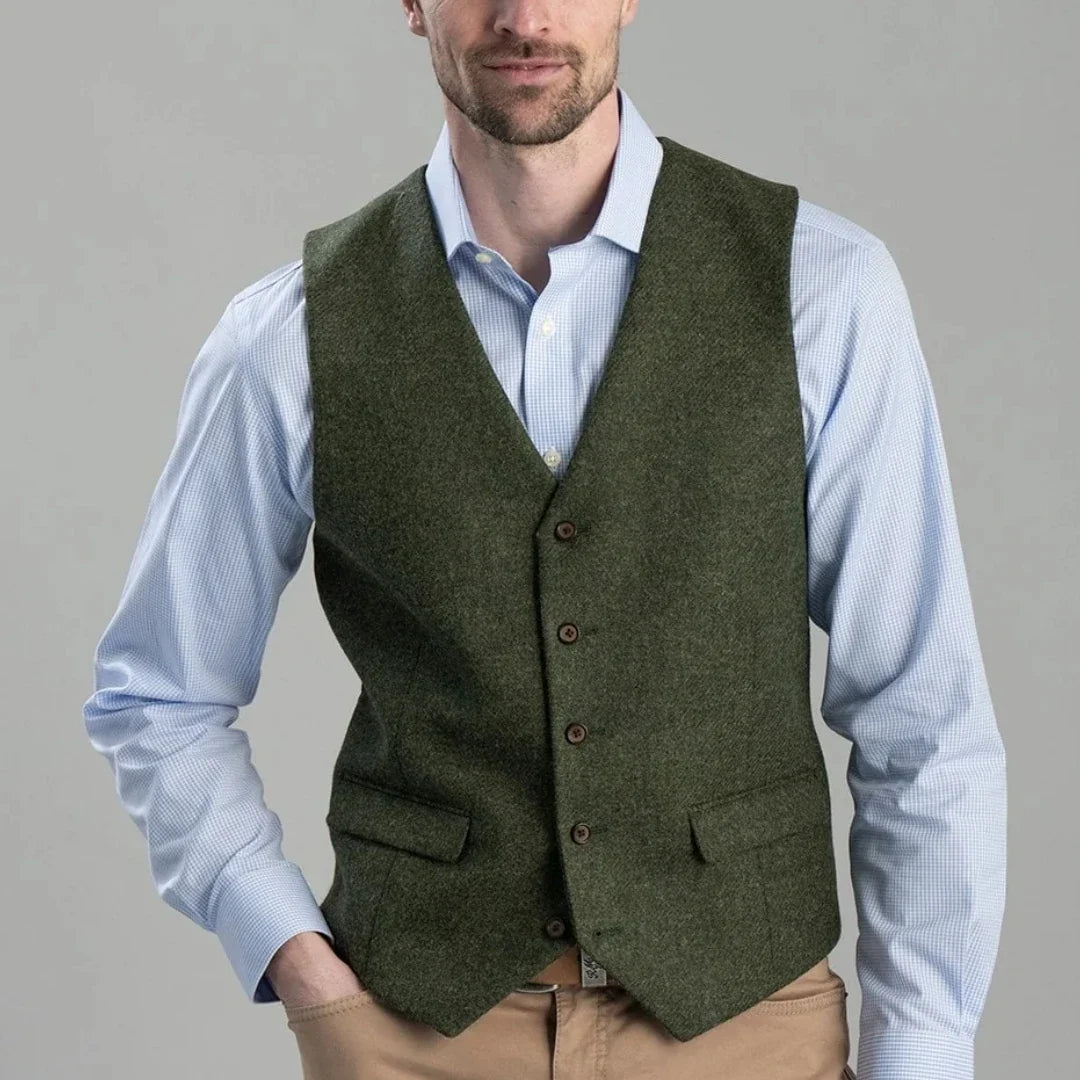 Men's Herringbone Vest Single Breasted Waistcoat for Weddings and Formal Occasions