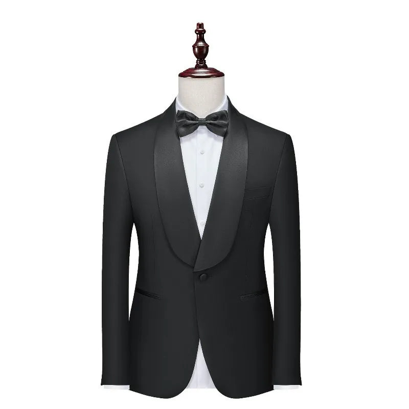 KIDWHXR Men Blazer British Style Solid Color Patchwork Turn Down Collar Male Suit Coat Single-breasted Wedding Man Outerwear