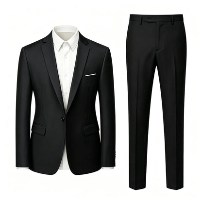 Men's Suit Set Wedding Elegant High Quality Blazer Pants Slim Fit Wrinkle Resistant Business Formal Breathable Durable