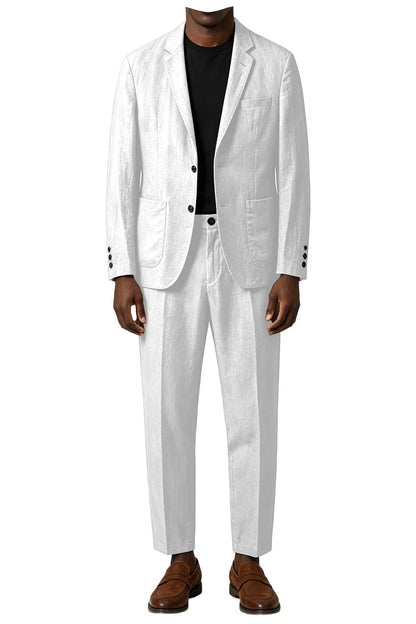 Men's Linen Blend 2-Piece Suit Notched Lapel Slim Fit – Casual Summer Beach Wedding Set