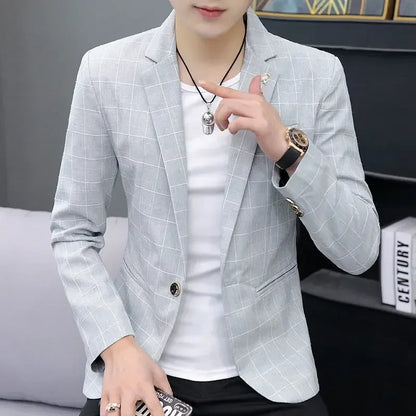 Party Linen Gray Men's Suit Jackets Single Breasted Coat Male Blazer Summer New in Simple Clothing Fashion 2025 Casual Classic