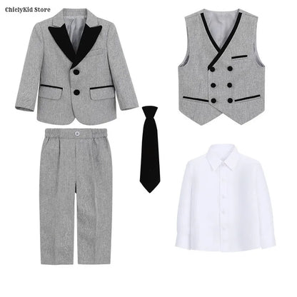 Boys Fashion Blazer Jacket Waistcoat Pants Wedding Suits Kids Morning Coat Formal Dress Children Tuxedos Toddler Clothes Sets