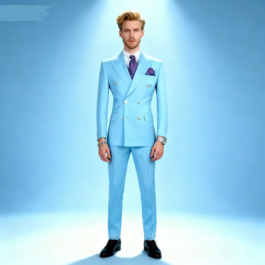 Veste de costume de soirée croisée monochrome pour homme avec revers en pointe, veste de smoking élégante et ajustée