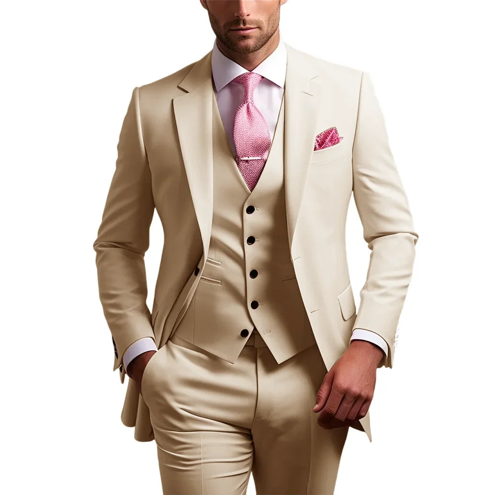 Elegant Men's Formal 3-Piece Slim Fit Wedding Suit with Notch Lapel Blazer Vest Pants for Party Prom Best Man Business Wear