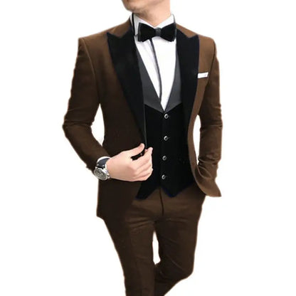 Slim Fit 3 Piece Men's Formal Suits Set - Peak Lapel Single Breasted Blazer Set Wedding Groom Tuxedos Business Jacket Vest Pants