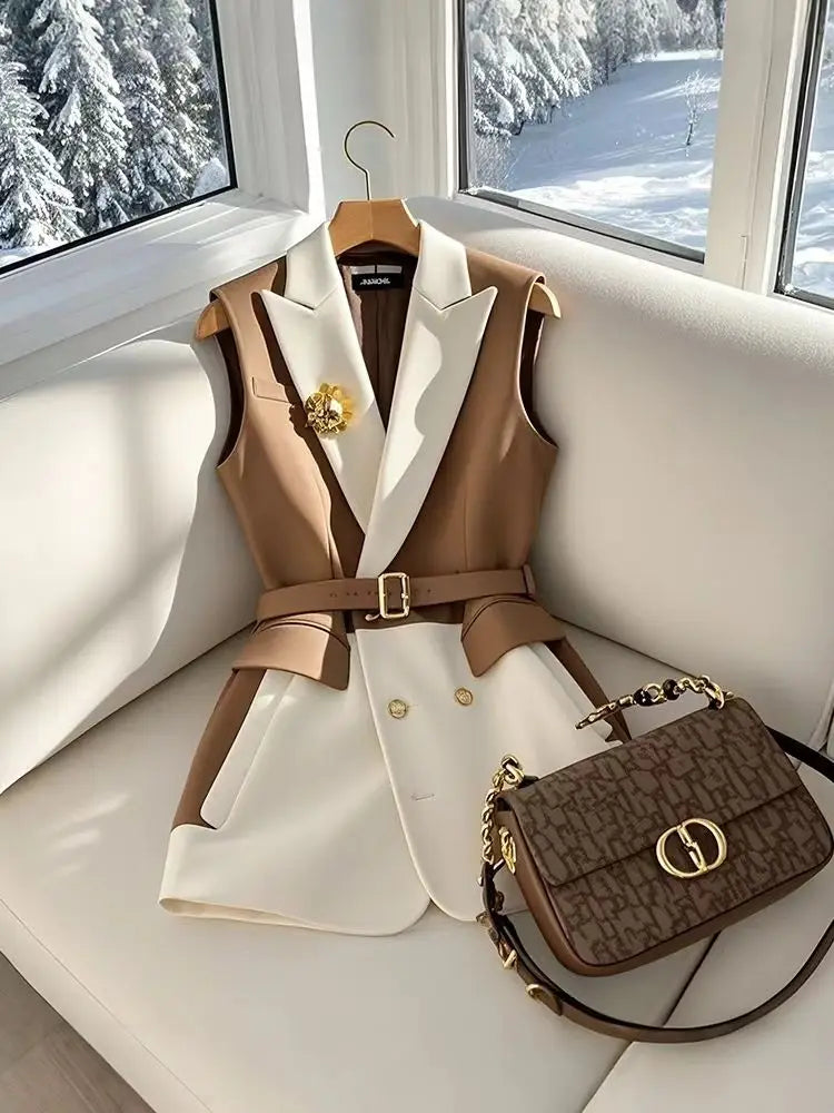Spring Autumn Blazers Jacket Vest for Women Double Breasted Sleeveless Blazers Slim Elegant Office Lady Fashion Korean Outerwear