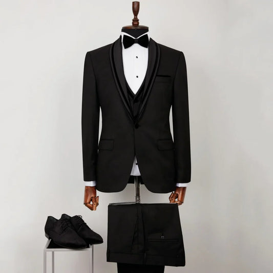 Men Suit 3 Pieces Black Single Button With Lapel For Wedding Banquet Birthday Party Business Work Daily Jacket Vest With Pants