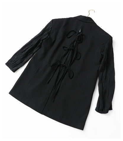 Women Chic Blazer Pleated Long Sleeves Single Breasted Notched Collar Back Lace-up Elegant Ins Coat New Spring 2026 HK19456