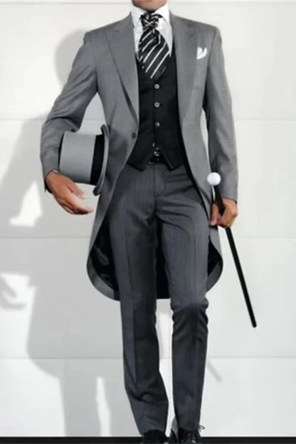Luxury Fashion Italian Gentleman Style Wedding Man Long Tail Coat Groom Prom Tuxedos Formal Mens Suits (Jacket+Pant+Vest)