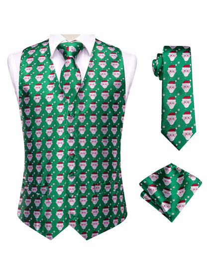 Men's Vest Set Double Breasted Waistcoat with Tie and Pocket Square for Party and Ceremony
