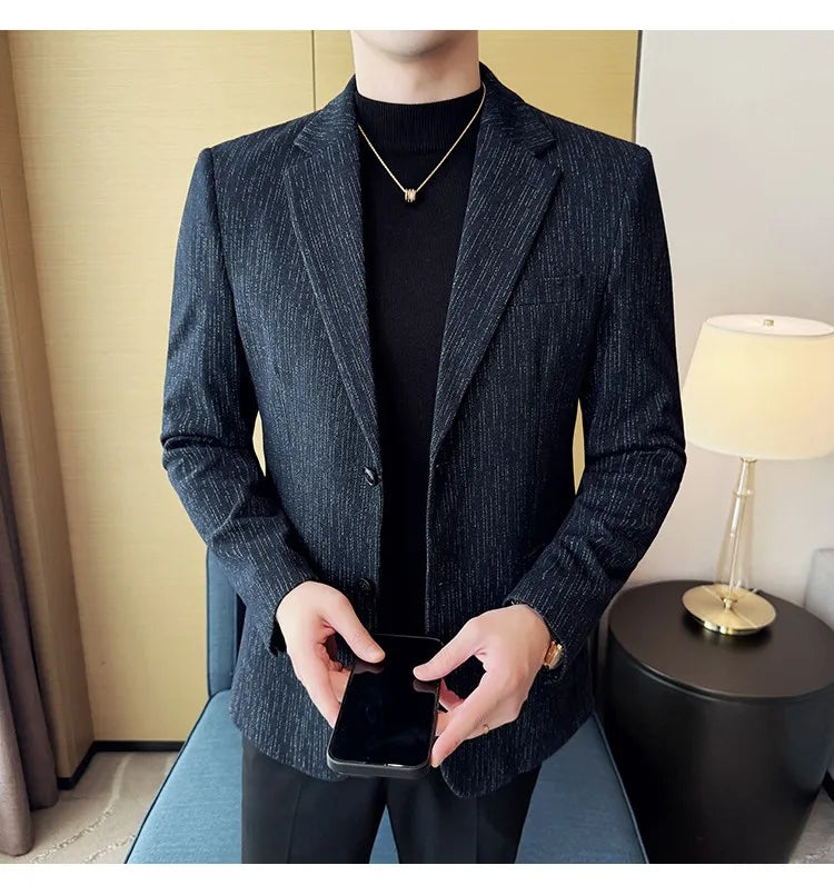 New Fashion Meteor Striped Suit Jacket High Quality Men's Slim Fit Business Formal Social Prom Party Casual Tuxedos 5XL-M