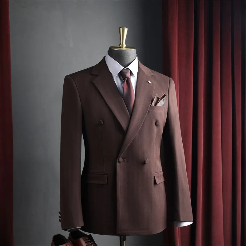 Man Suit Coat Double-breasted Long Sleeve Men Outerwear Slim Simple Solid Long Sleeve Comfortable Wedding Business Male Blazer