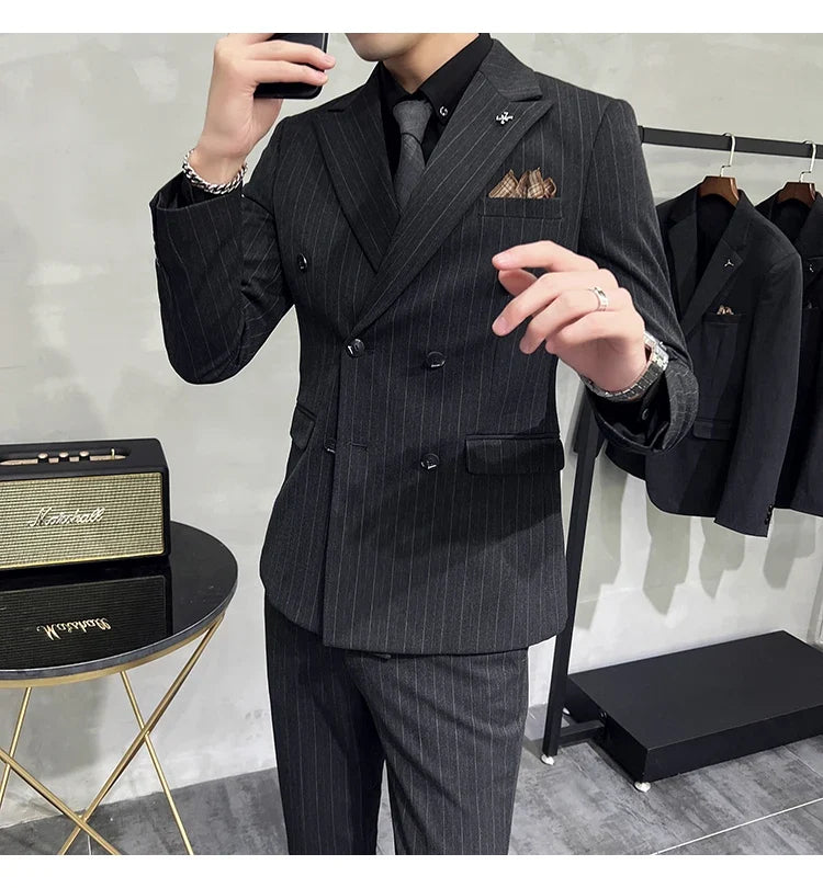 Men's Classic Striped 3-Piece Suit for Wedding, Business & Formal Occasions