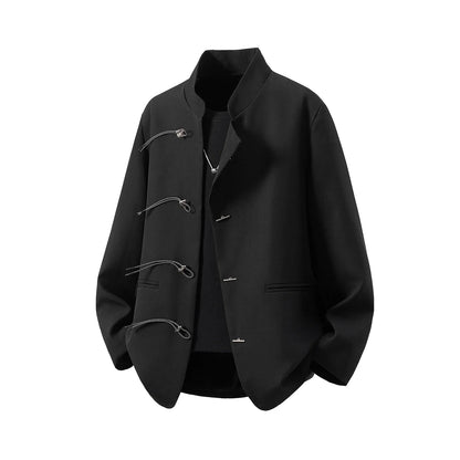 Chinese Style Metal Plate Buckle Designer Loose Mens Blazer Masculino Veste Pour Homme Vintage Man Black Yamamoto Suits Jacket