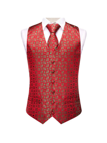 Men's Vest 3-Piece Set Christmas Print for Holiday Parties
